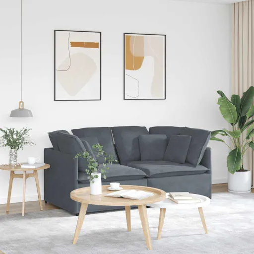 Sofá Modular Con Cojines Terciopelo Gris Oscuro