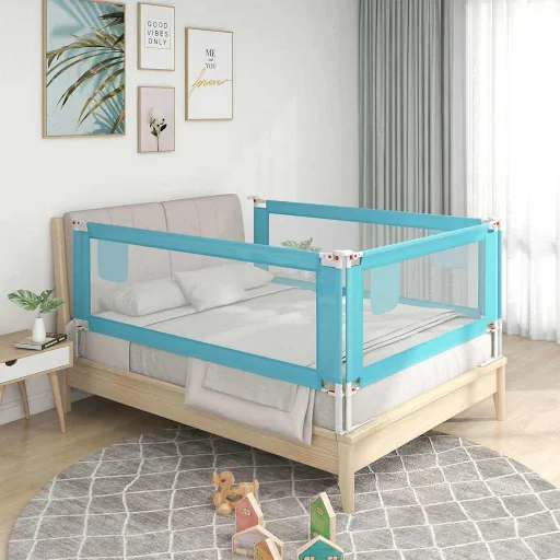 Barandilla de Seguridad Cama de Niño Tela Azul 90x25 cm