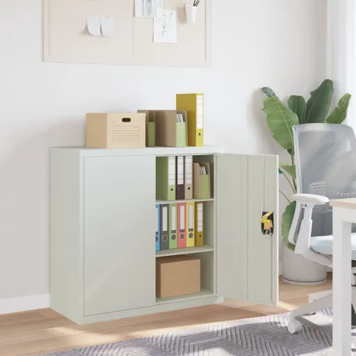 Armario de Oficina 2 Puertas 90 cm Acero Gris