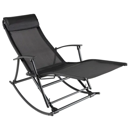 Silla Mecedora de Jardín Acero y Textilene Negro