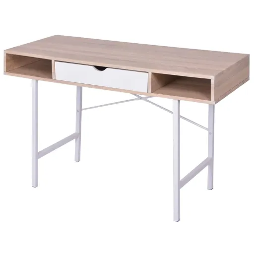 Escritorio Con un Cajón de Roble y Blanco
