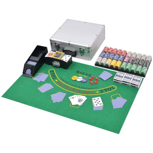 Juego Combinado Póker/Blackjack Con 600 Fichas Láser Aluminio