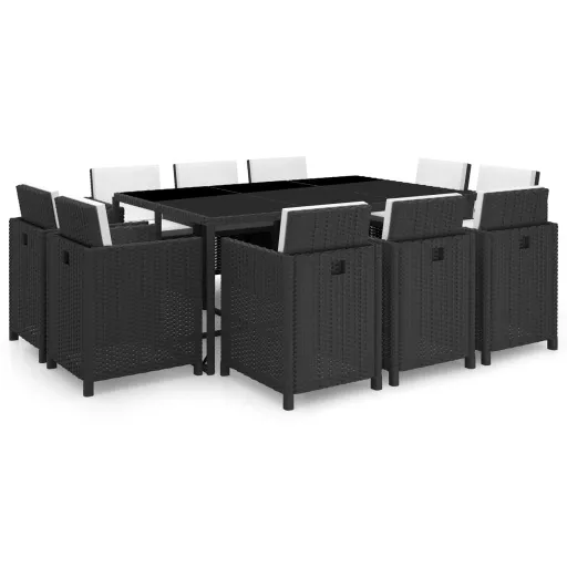 Set Comedor de Jardín 11 Piezas y Cojines Ratán Sintético Negro