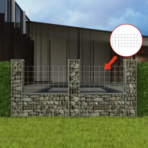 Cesta en Forma de U Muro de Gaviones Galvanizado 240x20x100 cm