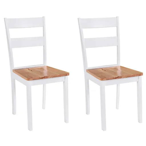 Sillas de Comedor 2 Unidades Madera Maciza de Caucho Blanco