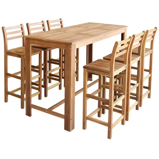 Set Mesa de Bar y Sillas 7 Piezas de Madera de Acacia Maciza