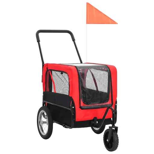Remolque de Bicicleta Para Mascotas Cochecito 2 en 1 Rojo Negro