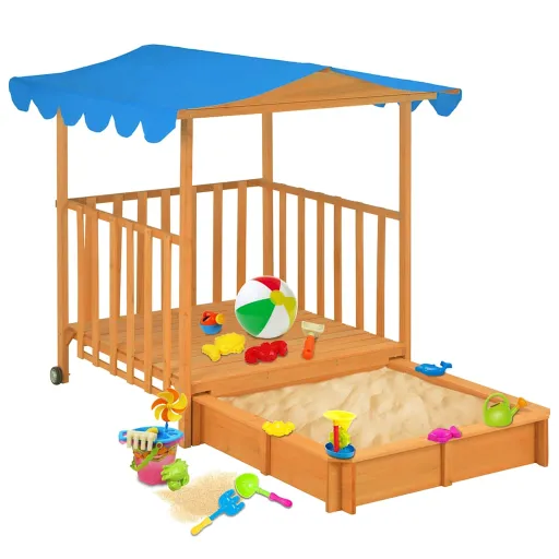 Casa de Juegos Para Niños Con Arenero Madera Abeto Azul UV50