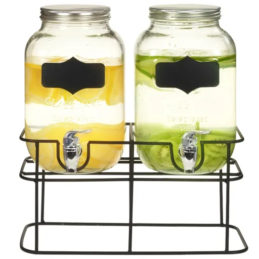 Dispensadores de Bebida Con Soporte 2 Unidades Vidrio 2 x 4 L