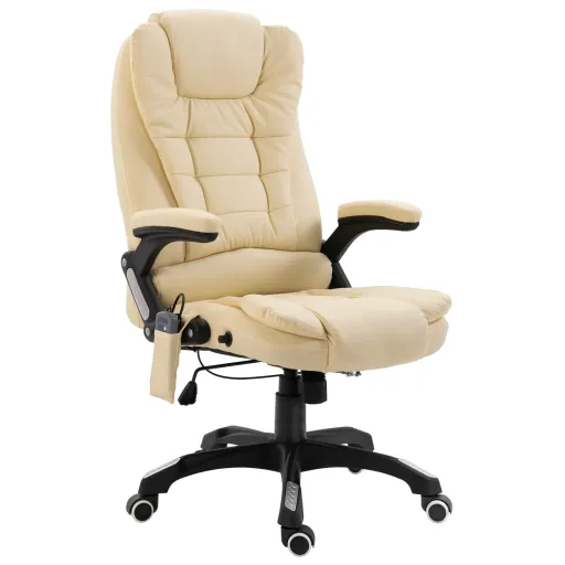 Silla de Oficina de Masaje de Cuero Sintético Color Crema