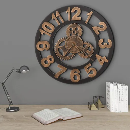 Reloj de Pared de Metal Dorado y Negro 58 cm