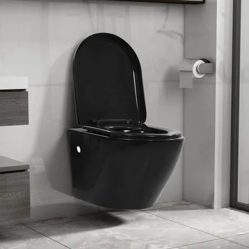 Inodoro de Pared Sin Bordes de Cerámica Negro
