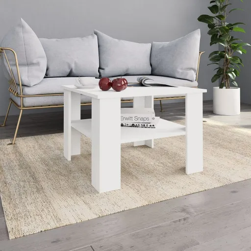 Mesa de Centro Madera Contrachapada Blanco 60x60x42 cm