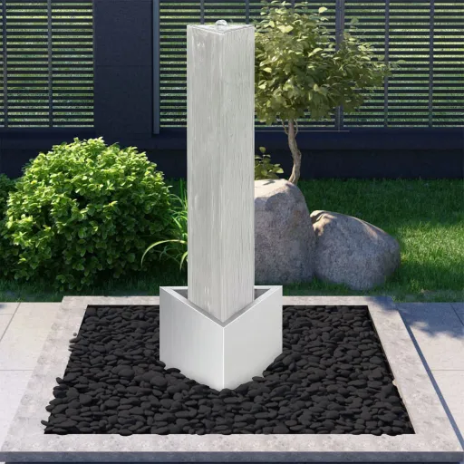 Fuente de Jardín de Acero Inoxidable Plateado 37,7x32,6x110 cm
