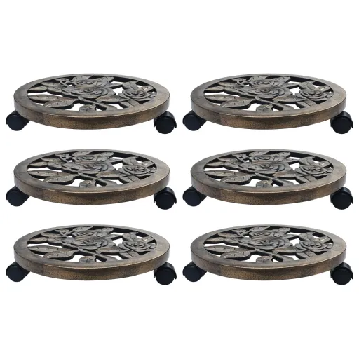 Soporte Con Ruedas de Plantas 6 Uds Plástico Color Bronce 38 cm