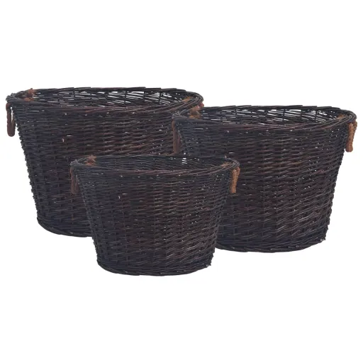 Set de Cestas Apilables Para Leña 3 Uds Sauce Marrón Oscuro