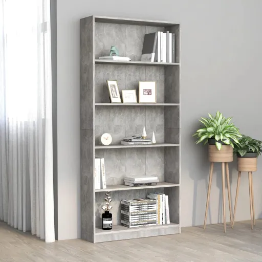 Estantería de 5 Niveles Contrachapada Gris Hormigón 80x24x175cm