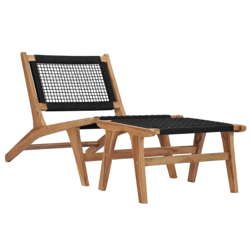Tumbona Con Reposapiés Madera Maciza de Teca y Cuerda