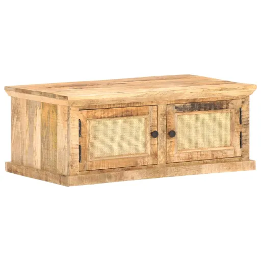 Mesa de Centro Madera Maciza de Mango Caña Natural 90x50x35 cm