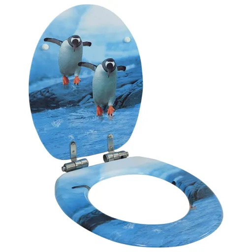 Tapa de Váter WC de Cierre Suave MDF Diseño de Pingüinos
