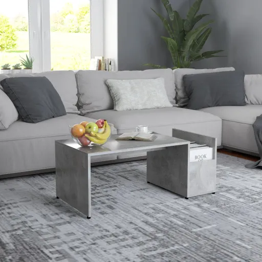 Mesa de Centro Madera Contrachapada Gris Hormigón 90x45x35 cm