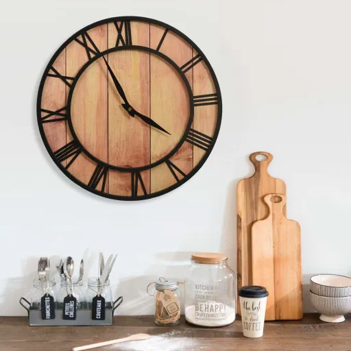 Reloj de Pared MDF y Hierro Marrón y Negro 39 cm