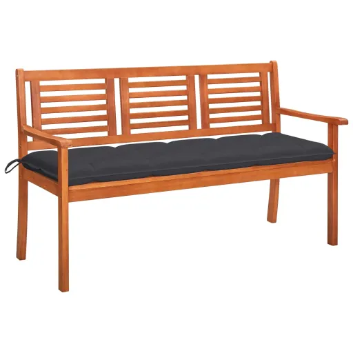 Banco de Jardín 3 Plazas Madera Maciza Eucalipto y Cojín 150 cm