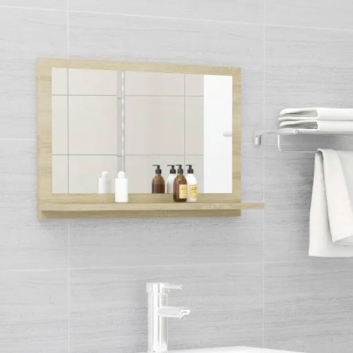 Espejo de Baño Madera Contrachapada Color Roble 60x10,5x37 cm