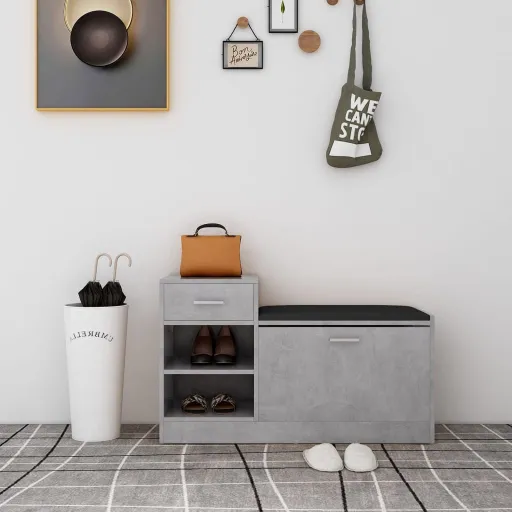 Banco Zapatero Madera de Ingeniería Gris Hormigón 94,5x31x57 cm