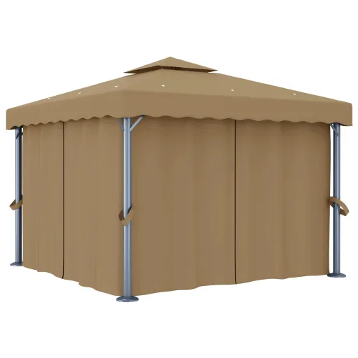Cenador Con Cortina Gris Taupe Aluminio 3x3 m