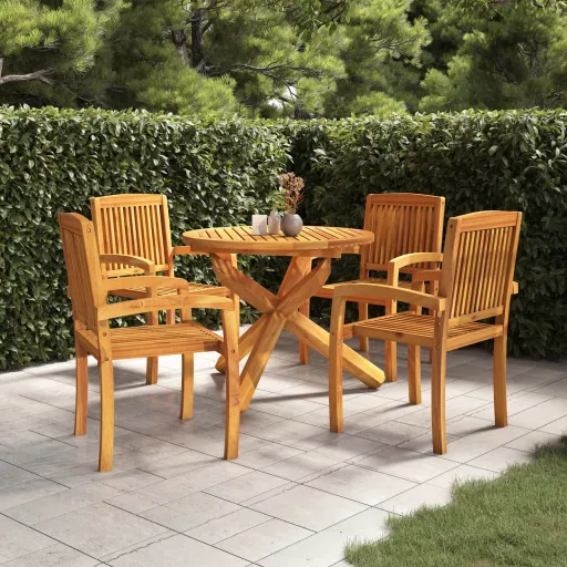 Juego de Comedor Para Jardín 5 Piezas Madera Maciza de Teca
