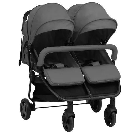 Carrito Para Gemelos de Acero Gris Oscuro y Negro