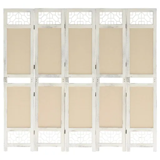 Biombo Divisor de 5 Paneles de Tela Color Crema 175x165 cm