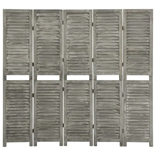 Biombo de 5 Paneles de Madera Maciza Gris 179x166 cm