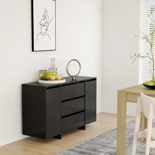 Aparador Con 3 Cajones Madera Contrachapada Negro 120x41x75 cm