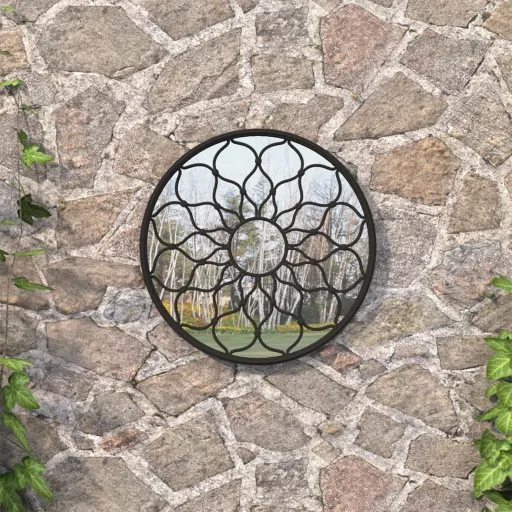 Espejo de Jardín Redondo Hierro Negro Uso Exterior 60x3 cm