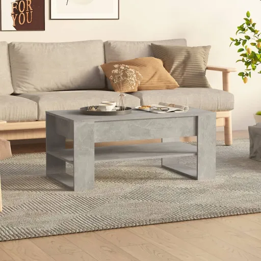 Mesa de Centro Madera Contrachapada Gris Hormigón 102x55x45 cm
