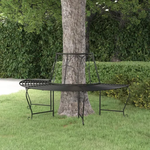 Banco de Jardín Semicircular de Acero Negro 159 cm