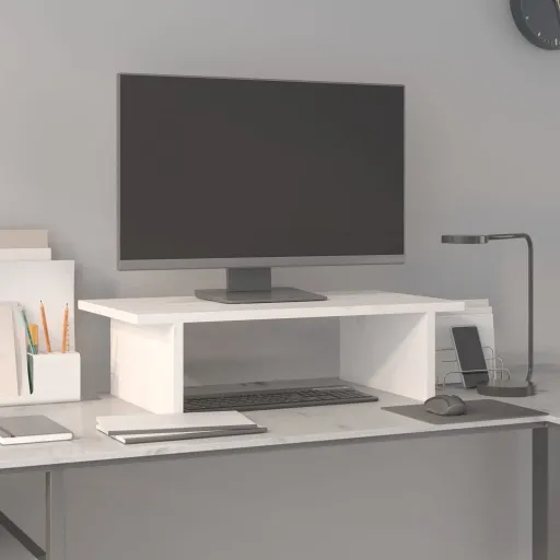 Soporte de Monitor Madera Maciza de Pino Blanco 50x27x15 cm