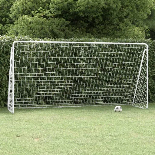 Portería de Fútbol Con Red Acero Blanco 366x122x182 cm