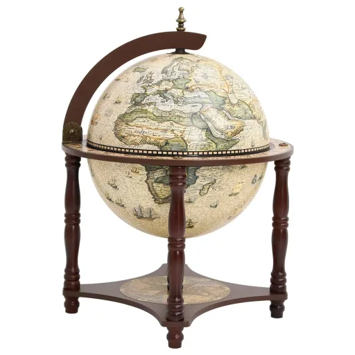 Botellero Globo Terráqueo Madera Maciza Eucalipto Marrón