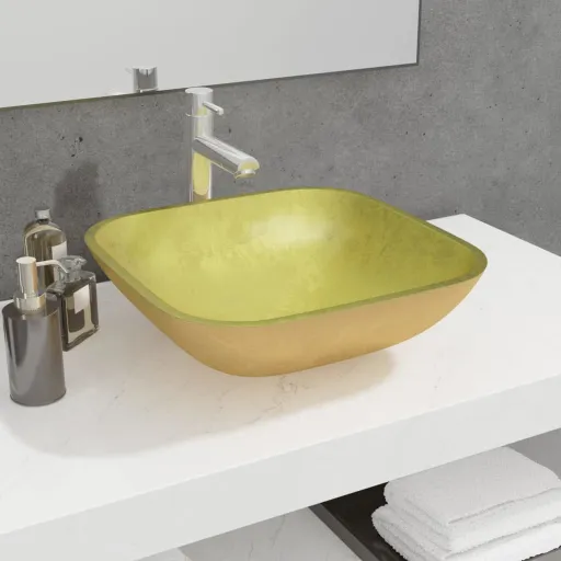 Lavabo de Vidrio Dorado 42x42x14 cm