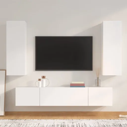 Set de Muebles Para TV 4 Piezas Madera Contrachapada Blanco