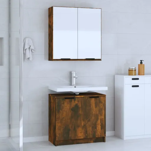 Set de Muebles de Baño 2 Pzas Madera Ingeniería Roble Ahumado