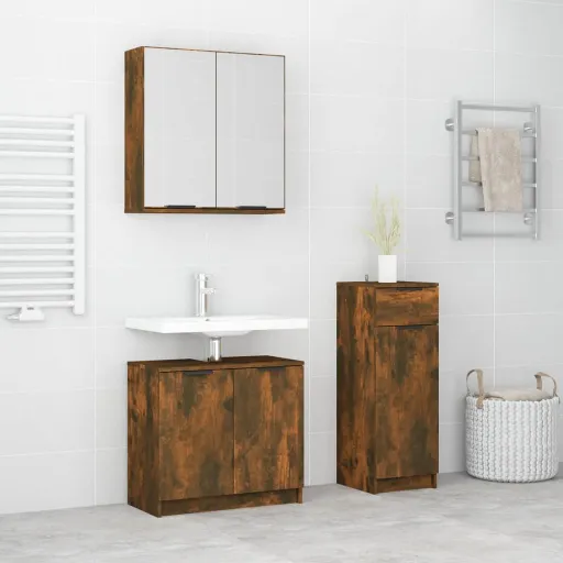 Set de Muebles Baño 3 Pzas Madera Contrachapada Roble Ahumado