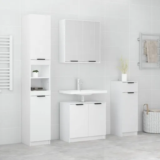Juego de Muebles de Baño 4 Piezas Madera Contrachapada Blanco