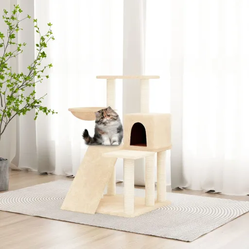 Rascador Para Gatos Con Postes de Sisal Color Crema 82 cm