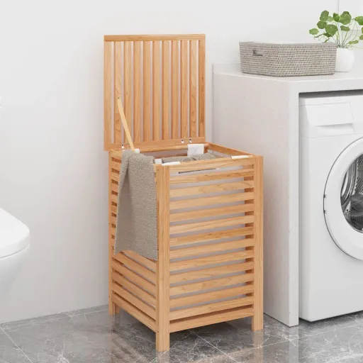 Cesto Para la Ropa Madera Maciza de Nogal 45x45x65 cm