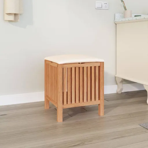 Taburete de Baño Madera Maciza de Nogal 40,5x40x52 cm