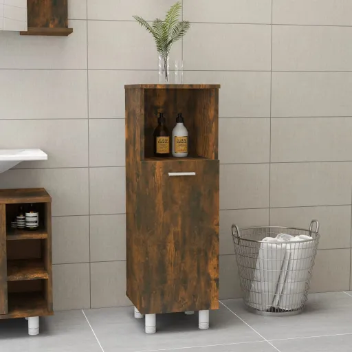 Armario de Baño Madera Contrachapada Roble Ahumado 30x30x95 cm